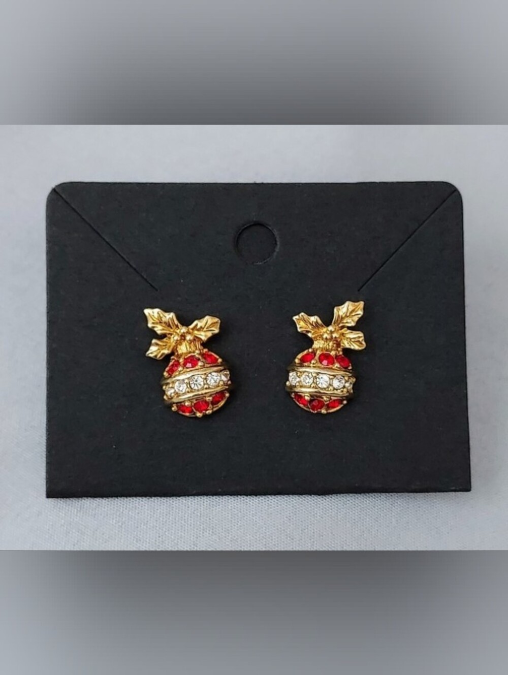 Gold and Red Holiday Ornament Stud Earrings